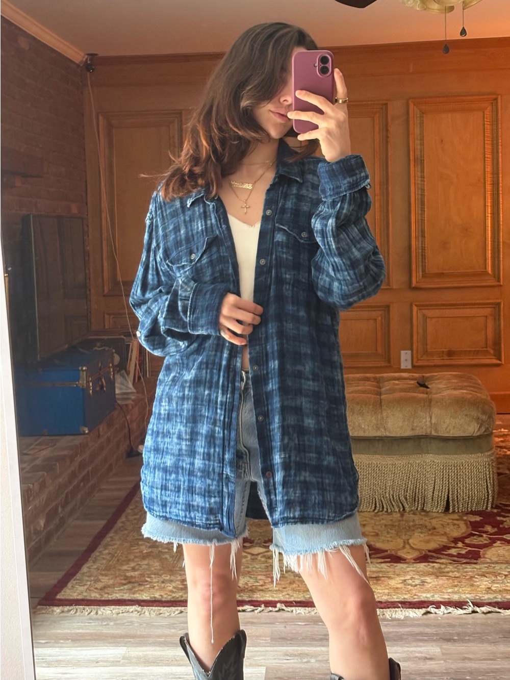 John Varvatos Blue Plaid Lightweight Shirt